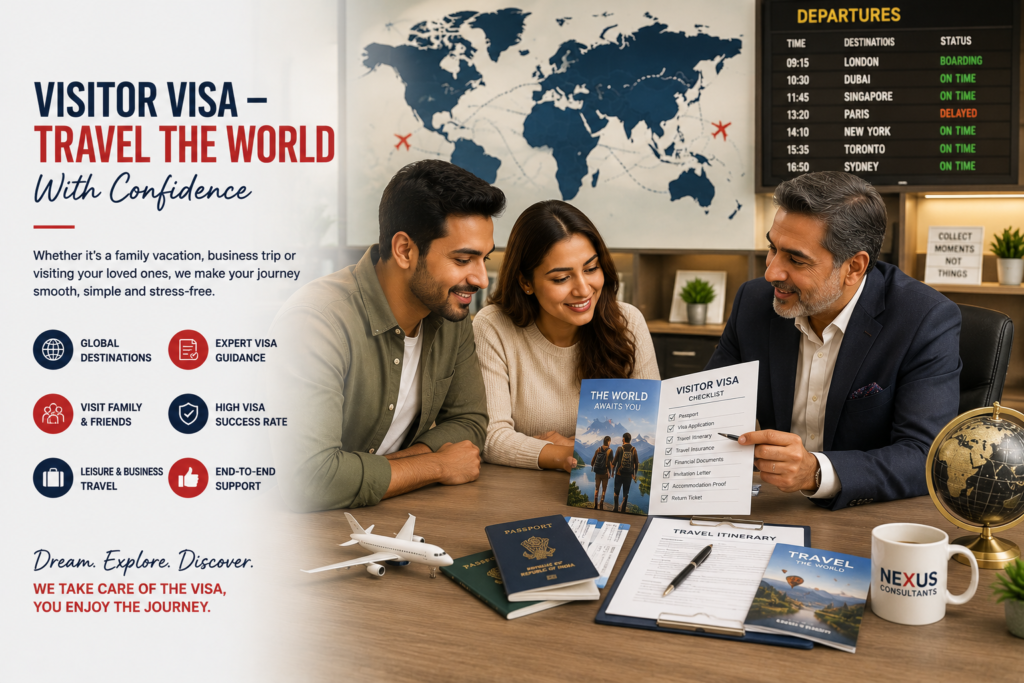 Professional visitor visa consultant assisting travellers with passport verification, travel documents and overseas holiday visa planning for international tourism and family visits.