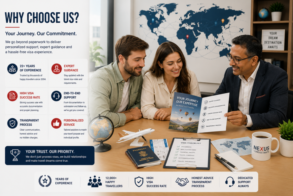 Experienced visitor visa consultants providing transparent guidance, personalized support, accurate documentation and end-to-end assistance for successful international visitor visa applications.