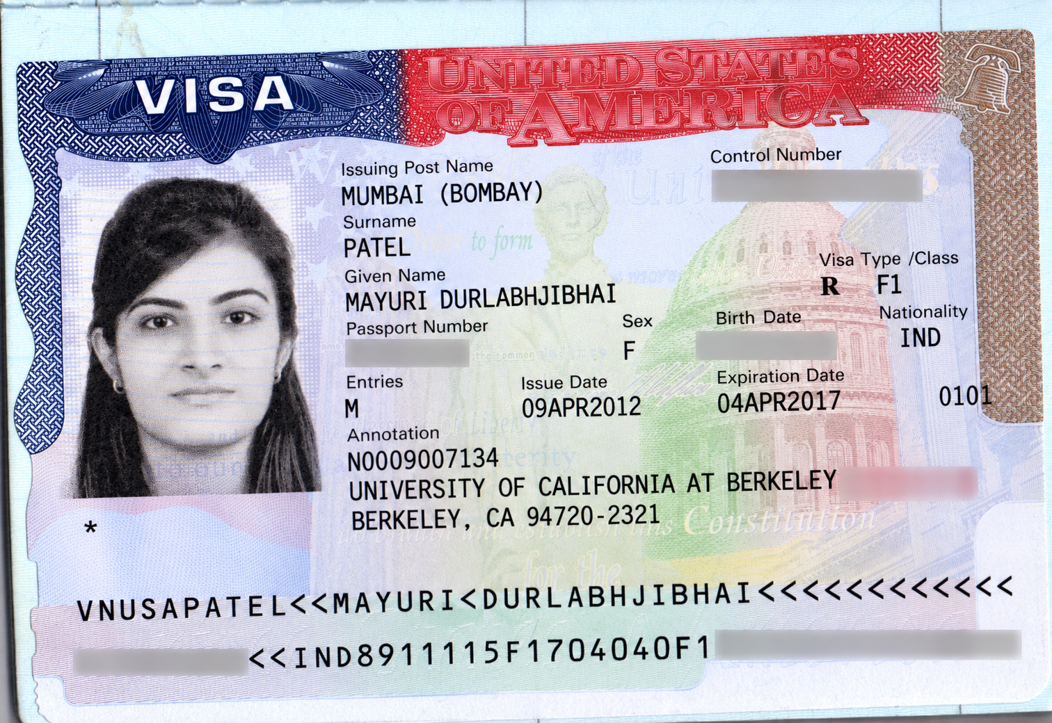 Mayuri Patel US student visa for University of California Berkeley through Nexus Consultants