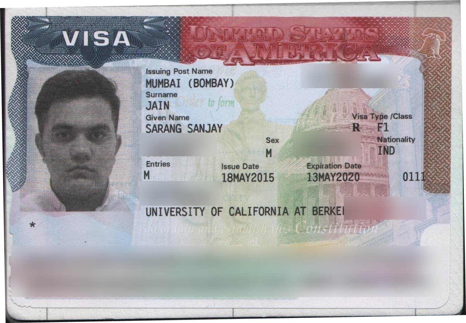 Sarang Sanjay Jain US F-1 student visa for University of California Berkeley through Nexus Consultants
