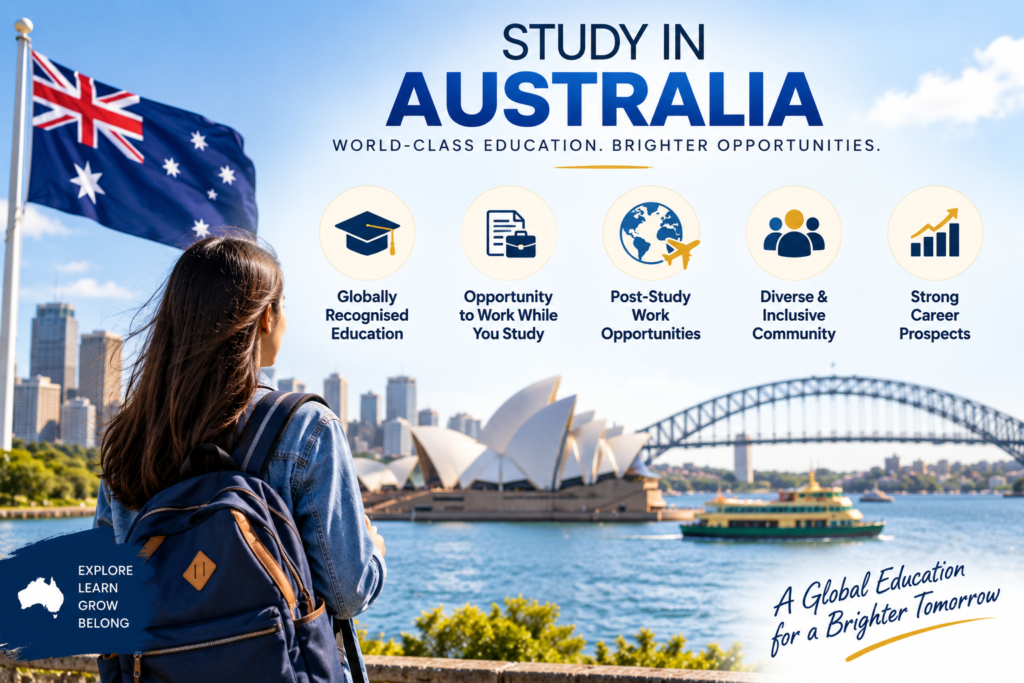Benefits of studying in Australia including globally recognised education, work opportunities and career prospects